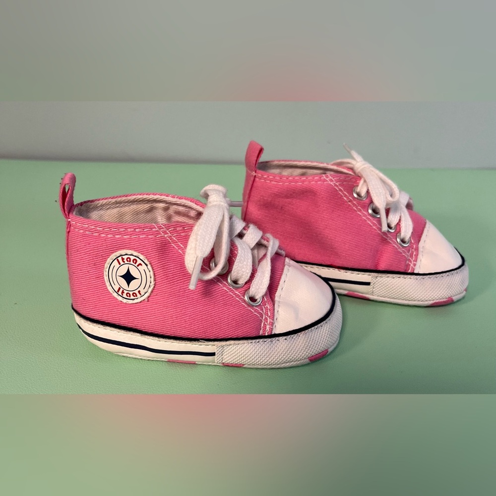 Itaar Pink & White Canvas Prewalker Sneaker Soft Sole First Walking Trainer Shoe